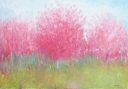 Cherry Trees, original 30x40 expressionist landscape painting by Eugene Eugeniusz Maziarz, oil on canvas