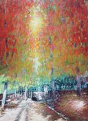 Creek of Dreams, original 40x30 expressionist landscape painting by Eugene Eugeniusz Maziarz, oil on canvas