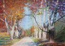 Autumn Walk in Duke Farm, original 30x40 expressionist landscape painting by by Eugene Eugeniusz Maziarz, oil on canvas