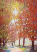 A Walk in the Fall, original 40x30 expressionist landscape painting by Eugene Eugeniusz Maziarz, oil on canvas