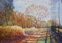 September Feeling, original 30x40 expressionist landscape painting by Eugene Eugeniusz Maziarz, oil on canvas