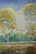 Morning in Dukes Farm, original 16x20 expressionist landscape painting by Eugene Eugeniusz Maziarz, oil on canvas