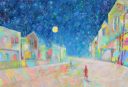 Winter Moon Walk, original 30x40 expressionist landscape, oil on canvas 30" x 40" Eugene Maziarz